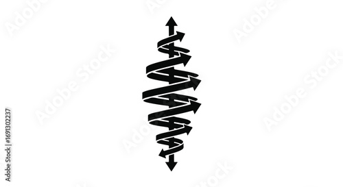 Abstract spiral of black arrows indicating dynamic movement and direction.