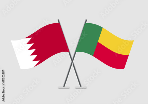 Bahrain and Benin vector flags with realistic pole detail
