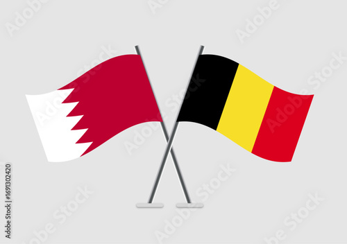 Bahrain and Belgium vector flags with 2D effect and curved shapes