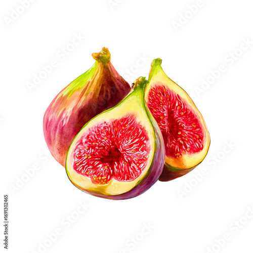 Fig watercolor illustration on a transparent background 