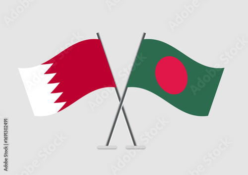 Bahrain and Bangladesh vector flags drawing in isolated flat pose