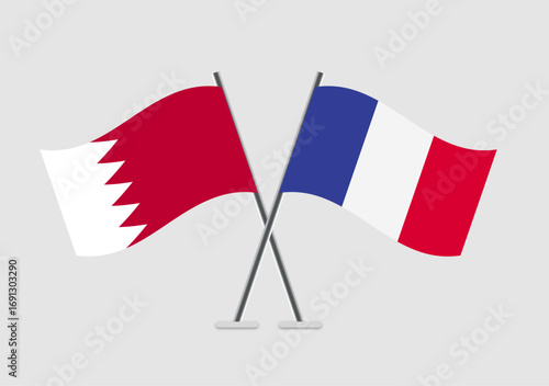 Bahrain and France vector flags artwork with geometric balance