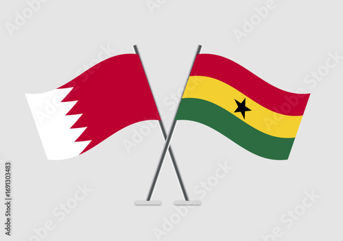Bahrain and Ghana vector flags stylized with flowing motion