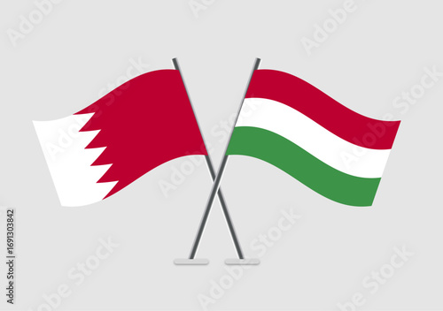 Bahrain and Hungary vector flags illustrated with soft wave motion