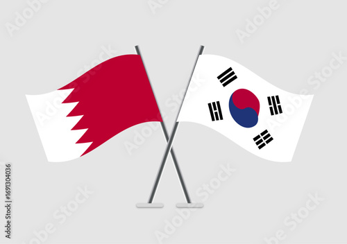 Bahrain and South Korea vector flags on display for event design
