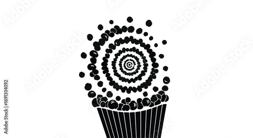 Whimsical cupcake illustration with swirling dots creating a magical effect