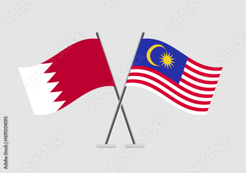 Bahrain and Malaysia vector flags with realistic flag motion