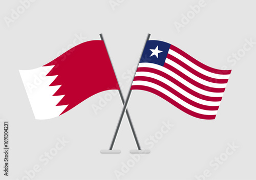 Bahrain and Liberia vector flags with stylized flagpole design