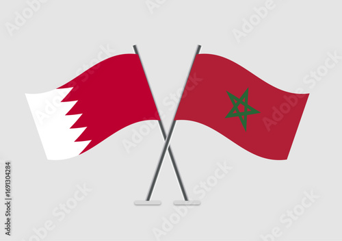 Bahrain and Morocco vector flags with creative color flatness