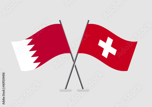 Bahrain and Switzerland vector flags with clean flat pole design