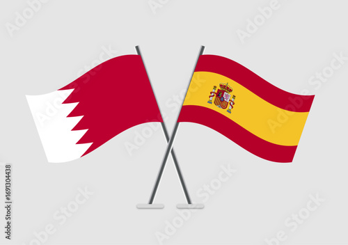 Bahrain and Spain vector flags showing agreement and unity