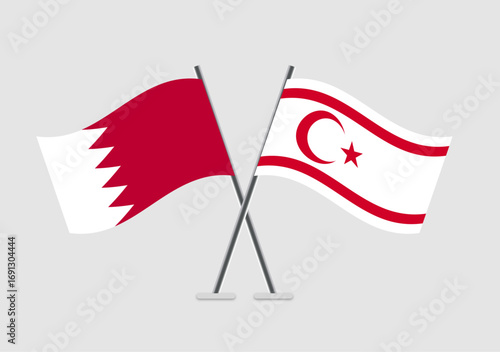 Bahrain and Turkish Republic of Northern Cyprus vector flags graphic on flat pole structure