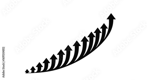 Arrows ascend in a rising curve, symbolizing upward growth and progress.