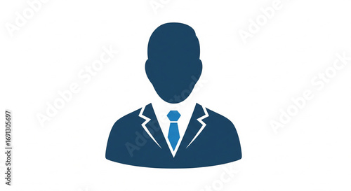 Blue icon of a professional businessman wearing a suit and tie, representing corporate identity or profile, on an isolated transparent background