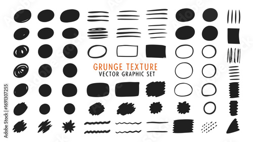 Dried ink strokes, splatter marks, paint streaks, various brushes. Grunge set - frames, circle, paint brush stroke, dirty design elements in graphic box. Square, rectangle, text info template, Vector