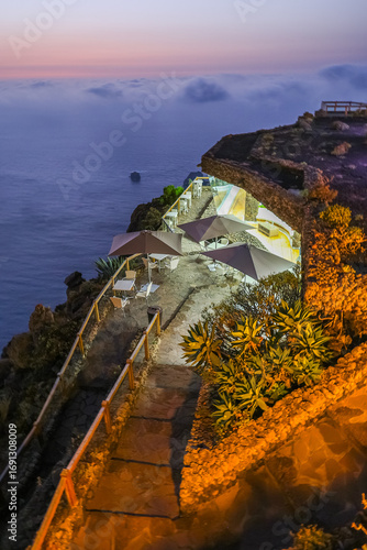 Scenic sunset view of El Hierro Island coast, seen from Mirador La Pena, Canary Islands, Spain, Europe	