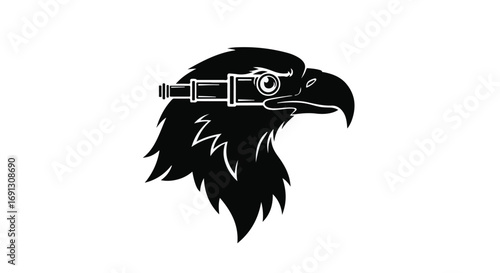 Sharp eagle head with telescope, symbolizing vision and observation