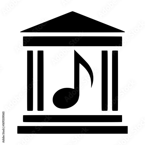 Elegant music academy logo design featuring a classical building and musical note icon
