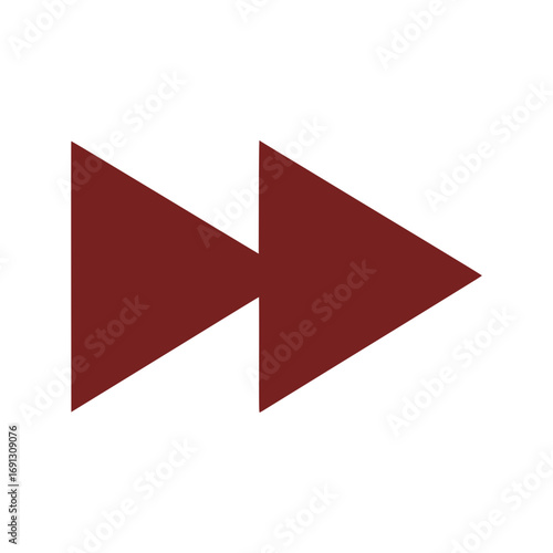 Fast forward icon with bold burgundy triangles, promoting progress and next steps, modern design