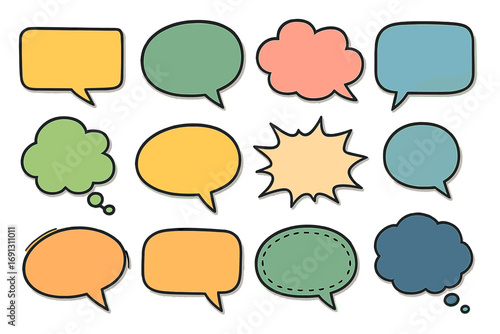 Speech bubbles and thought bubbles vector set. Colorful cartoon comic dialog box collection. Blank message, quote and chat templates for communication. Pop art illustration.
