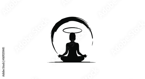 Serene silhouette meditating in a zen circle, representing peace and inner tranquility.