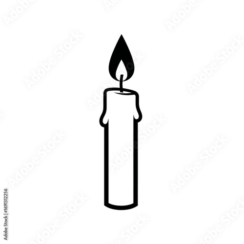 Black and White Candle with Flickering Flame