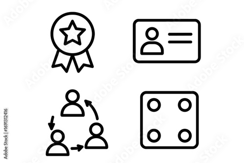 User interface linear icon set for reward program. Vector icons for membership, referral, loyalty points, and gamification. UI UX design elements for web and mobile apps.