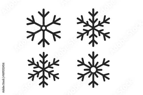 Snowflake icon set. Winter snow flakes linear pictogram collection. Christmas holiday decoration element. Minimal outline vector graphic for web, app, card design. Cold weather symbol.