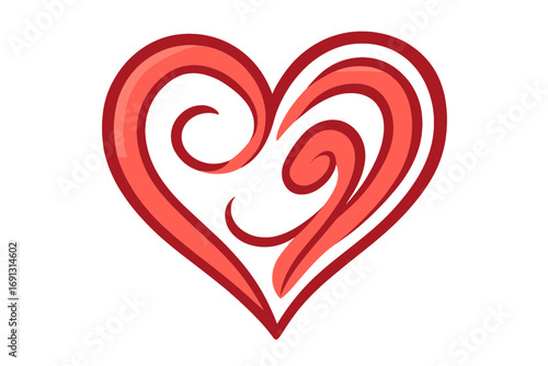 Stylized heart vector illustration. Abstract red symbol of love with elegant swirls and curves. Minimalist design for romance, Valentine's day, passion, cardiology, or charity.