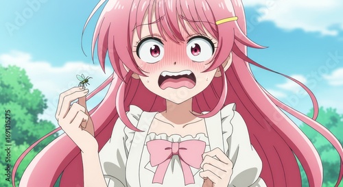 Anime Girl's Fear A Close Encounter with a Bug - A Moment of Pure Terror