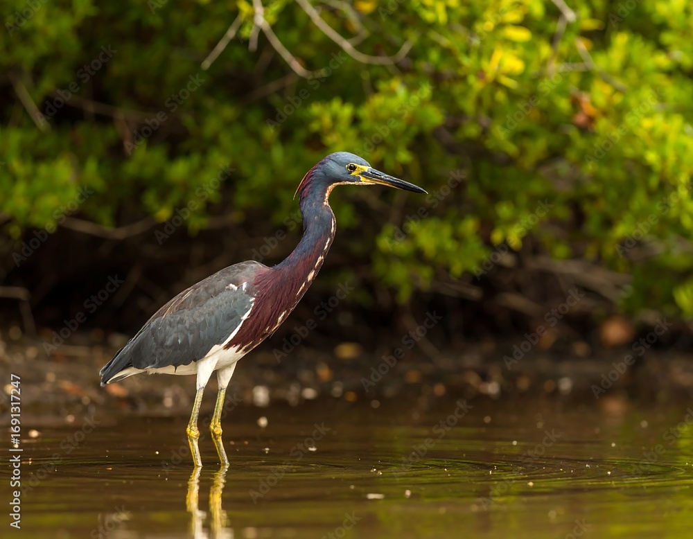 Fototapeta premium Heron wading in shallow water (1)