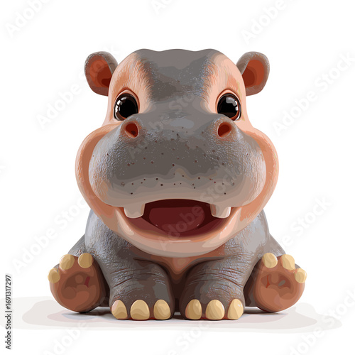 A cute, smiling hippo figurine with big eyes, creating a sense of joy and innocence