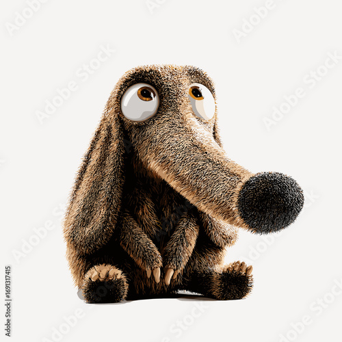 A cute cartoon illustration of an animal with long nose and big eyes