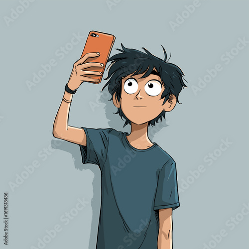 A young person taking a selfie with a modern smartphone