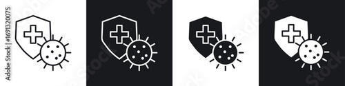 Shield virus icon symbol collection on white background.