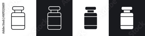 Prescription bottle icon symbol collection on white background.