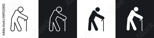 Person walking with cane icon symbol collection on white background.