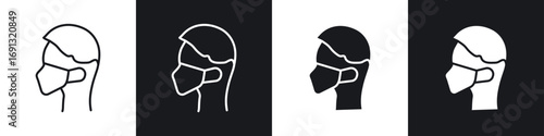 Person in mask icon symbol collection on white background.