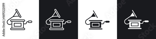 Gramophone icon symbol collection on white background.