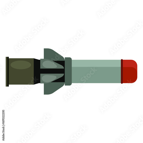 A flat illustration of a missile with fins and a red tip