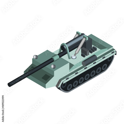 Heavy armored combat vehicle with artillery in a clean isometric style