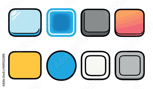 App interface flat icons set. featuring button, toggle, switch, slider, menu, and settings symbols.