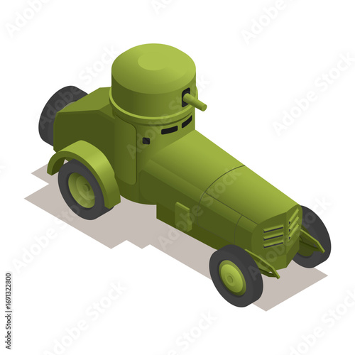 Isometric vector illustration of a classic army armored scout car