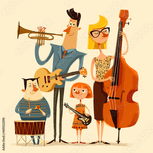 A family of five plays their musical instruments, creating beautiful music together