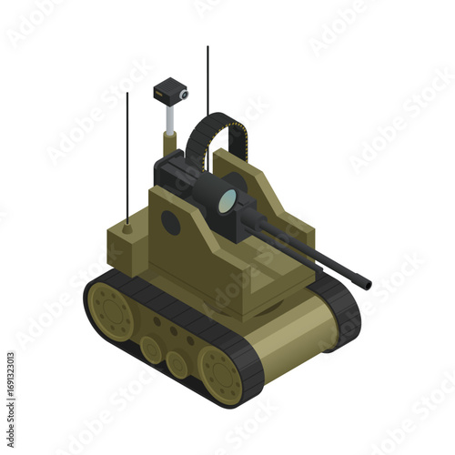 Military Robot Isometric Illustration of a Combat Drone