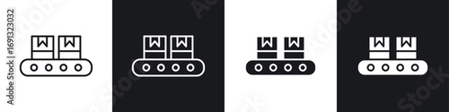 Conveyor belt icon symbol collection on white background.