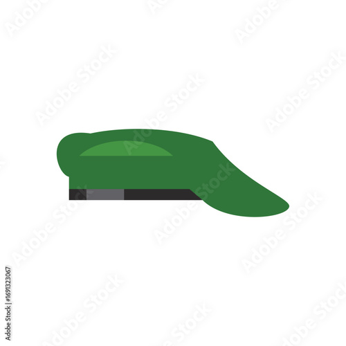 Flat design vector icon of a green military beret hat isolated on a white background