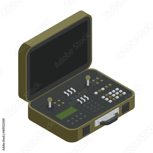 Isometric View of Electronic Control Panel in Olive Green Briefcase