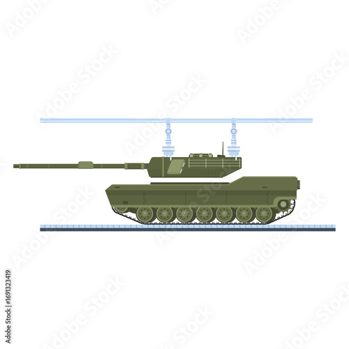 Animated Military Tank on Track With Gun Ready For Battle, Army Design