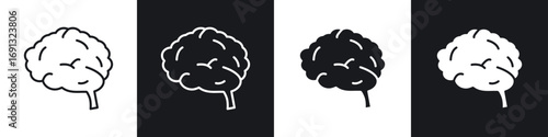 Brain icon symbol collection on white background.